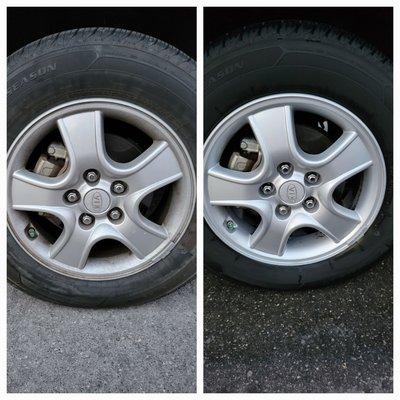 Before and aftr wheel and tire detailed.