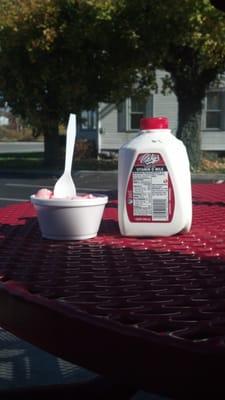 Teaberry ice cream and fresh milk