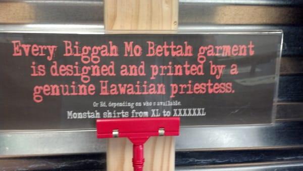 Sign at Biggah Mo Bettah store