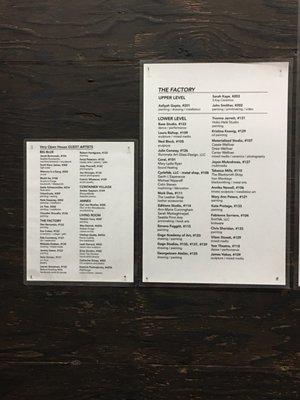 Directory of studios in the same building