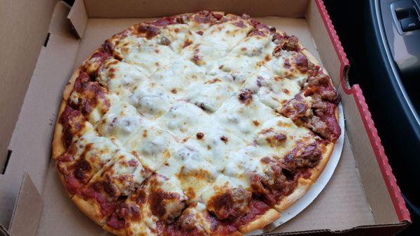 Thin Crust Cheese Pizza (Family 16" (Serves 5-6)) with Sausage and Pepperoni