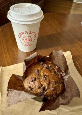 Chai latte + pumpkin choc chip muffin - perfect fall flavors!