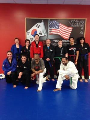 Adult kickboxing/ Taekwondo class.