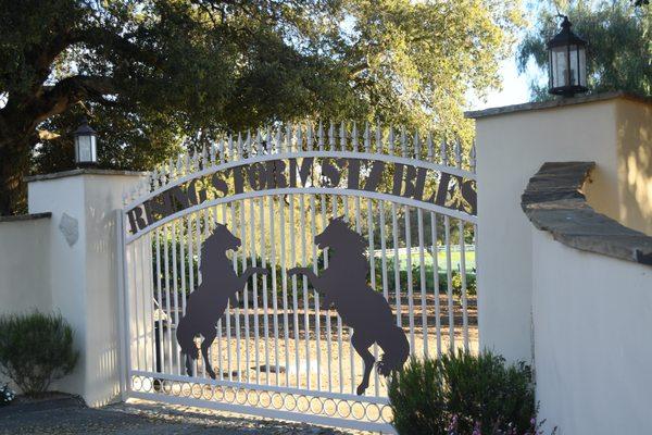 Entry gate to Rising Storm Stables in Valley Center, Calif.