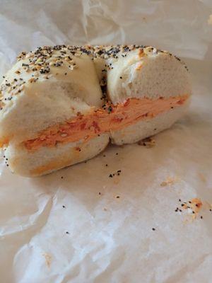 Everything bagel with sunfried tomato cream cheese