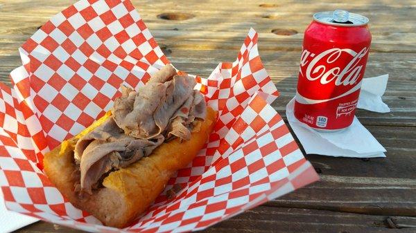 Italian beef sandwich. Piled high with delicious beef.