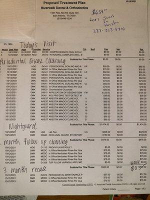 1st page of unnecessary treatment plan.  They added stuff that is not necessary or needed