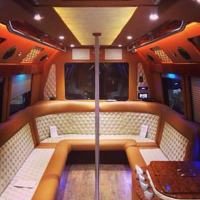 This is our mega land yacht party bus with Bentley interior.. Seats 36 with restroom