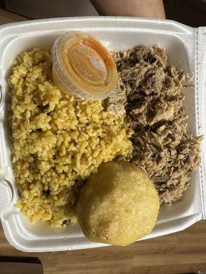 Jibaro plate with pernil & a papa rellena