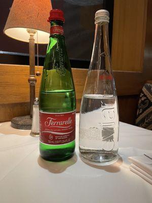 Ferrarelle Mineral Water ($10) and a bottle of Evan still water ($10)