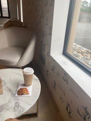 Cheese & cherry danish, so good I finished half before taking the picture! Pictured with my vanilla oat milk latte.