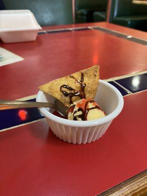 Sopapilla with ice cream at end of meal