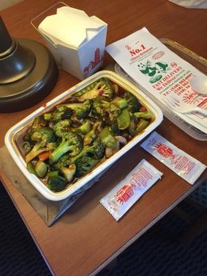 Take out  veggie with garlic sauce ready to eat at days inn