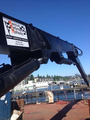 Rebuilt crane on deck of a fishing vessel