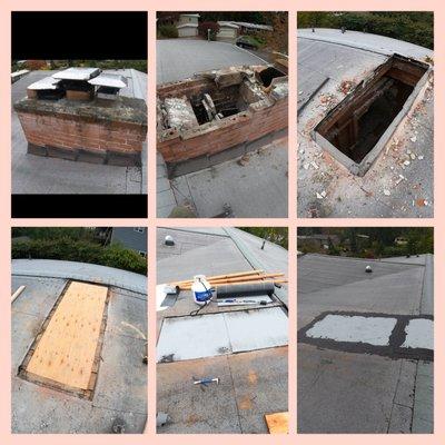 Fireplace removal and roof patching