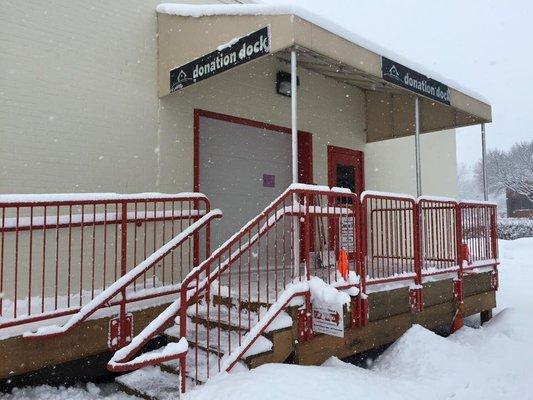 Donation dock located to the side of of our building - open rain or shine, even snow!