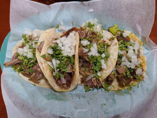 Carnitas and lengua tacos