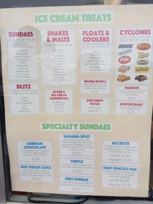 Ice cream menu