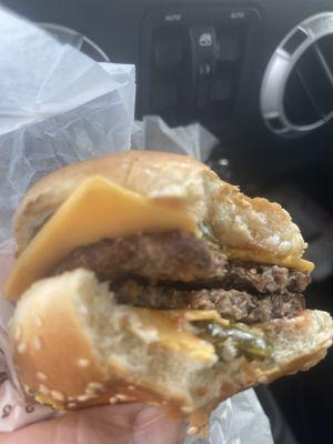 Cold burger , cold cheese, did not prepare without mustard/ketchup no time to go all the way back .