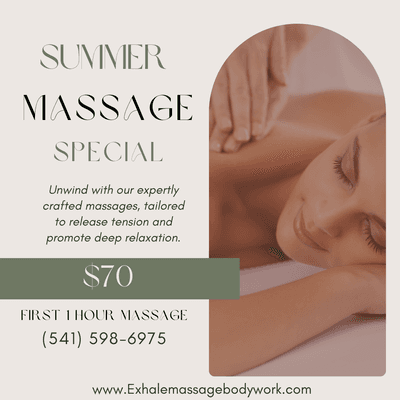 60 Minute Summer Massage Special $70 (For a Limited Time)