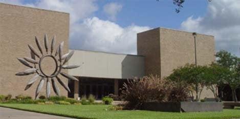 The Brazos Center exterior with the Brazos Flower sculpture