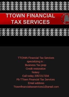 TTown Financial Tax Services provides services listed below in the photo