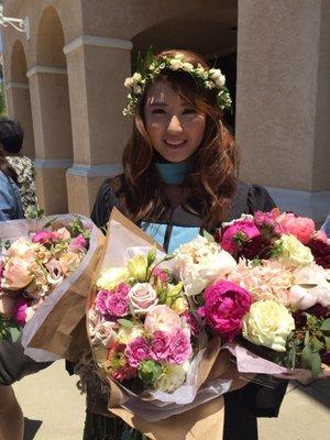 Bouquets and a flower crown I ordered for a relative graduating from a PhD program