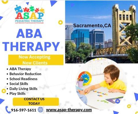 ABA Therapy 
Now Servicing Sacramento, CA Metro Areas