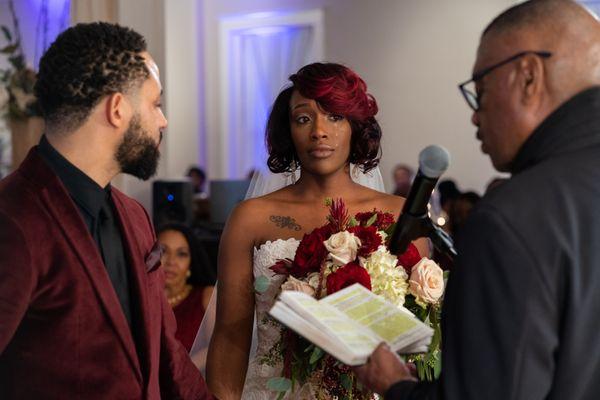 Jameelah & Leland wedding ceremony emotional moment at The Loft on Spring in New Albany Indiana.