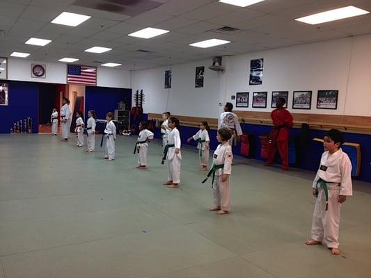 Students lining up at the start of class.