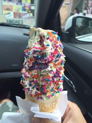 Soft banana icecream with sprinkles! So delicious! Great on a hot summer day!