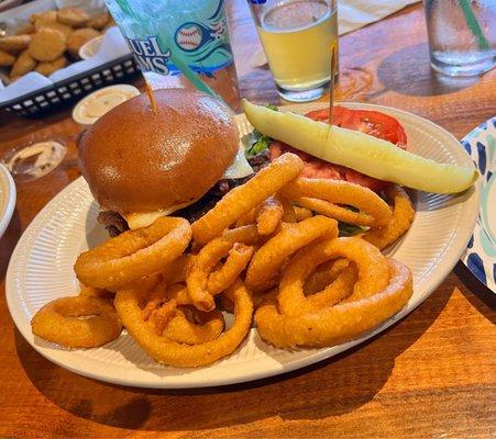 Burger with onion rings