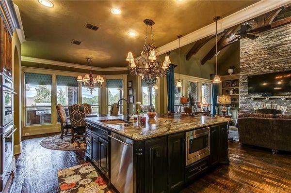 Oversized Kitchen Island designed, built and hand-painted for a house in Heath, TX