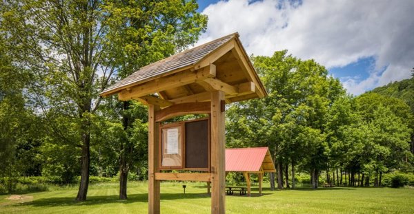 Timber frame historic park kiosks and pavilions.