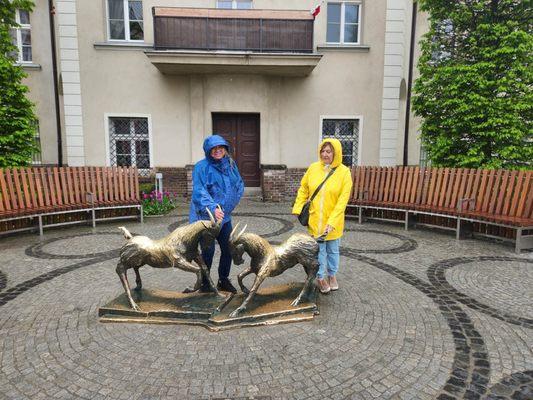 Statue commemorating the butting head goats in Poznan.  I'm on the left.