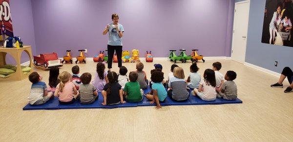 Joan talking to the kids about recycling.