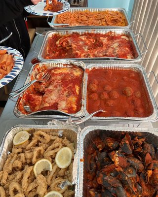 Penny and Penne with Vodka Sauce, Chicken Parmigiana, Eggplant Parmigiana, Fried Calamari