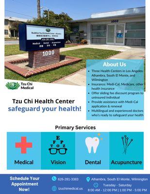 Services offered at Tzu Chi Health Center!