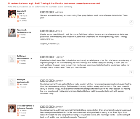 PLEASE SEE OVER 60 REVIEWS THAT YELP TOOK DOWN FROM MY PAGE
because I refused to advertise with them shorturl.at/chjoz