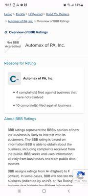 BETTER BUSINESS BUREAU RATING