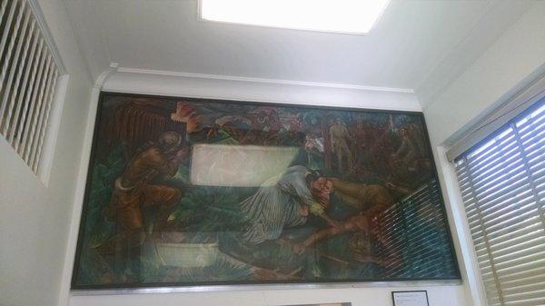 An inside mural depicting the burning of Greensborough in 1787.