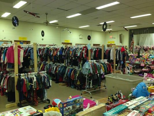 Here's a pic of our last fall/winter sale.  Clothing is neatly hung and organized by size and gender.