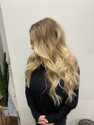 Two row of Invisible Bead Extensions for all the volume and length on this blonde beauty!