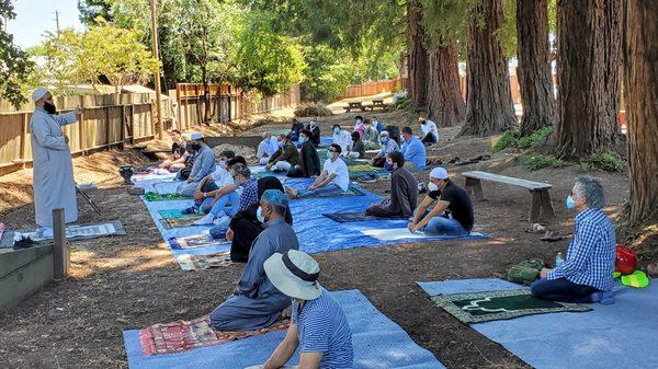 Jummuah prayer outside amidst the Redwoods