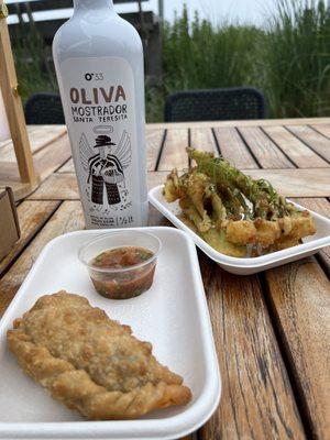 Sirloin empanada w an amazing sauce and cauliflower tempura