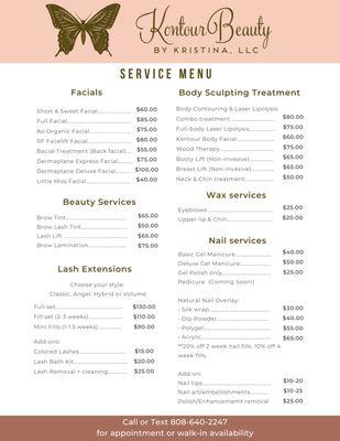 Service menu. New services coming soon!