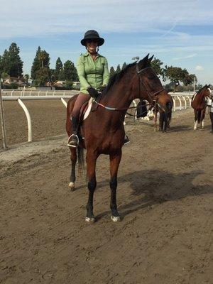 Miles, one of the lesson horses, with one of the instructors.