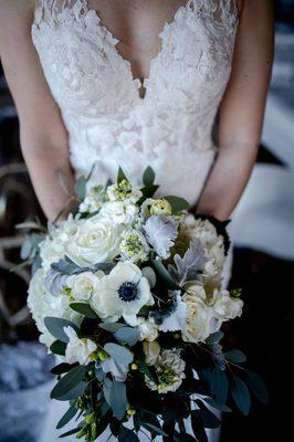 My bridal bouquet - the only direction I gave was that there be some white, some green, and it not be a round ball. Michael NAILED IT.