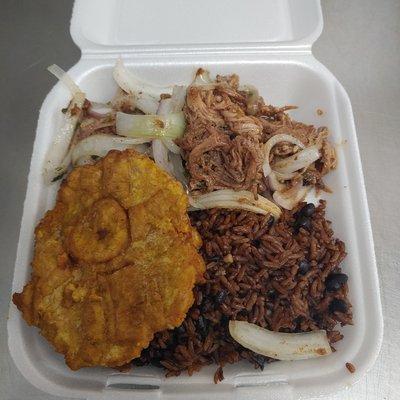 Pork Shoulder w Onions, Fried Plantain (Tostones) , Brown Rice - $9.49