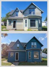 Before and after image of a house painted by Zook's Look in Ames, Iowa.